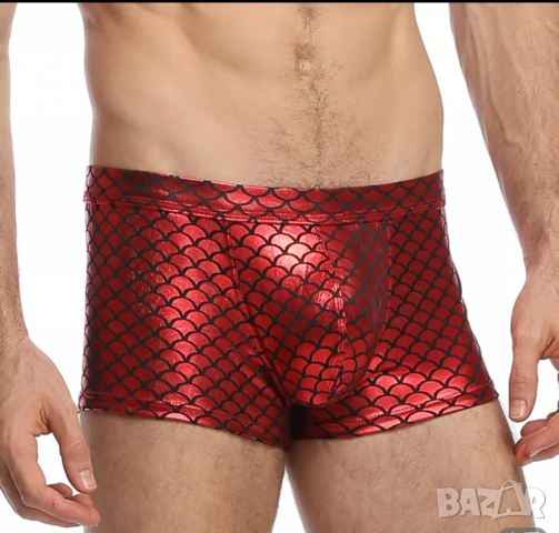 Нови лъскави червени мъжки боксерки с черни декорации ХХЛ, снимка 1