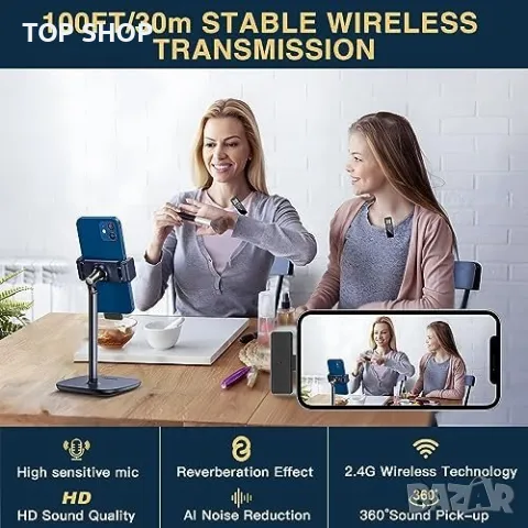 Нови 2 броя Безжични Микрофони  с Кутия за Зареждане iPhone и iPad, снимка 7 - Микрофони - 49321334