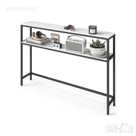 VASAGLE 2-етажна конзолна маса за коридор, мраморно бяло и мастилено черно, снимка 2 - Етажерки - 53860781