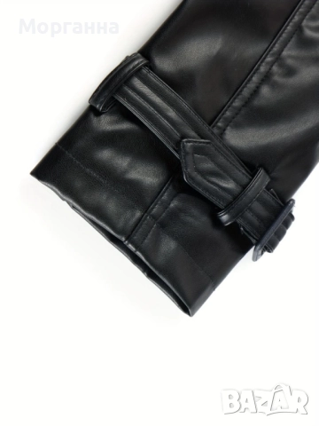 Дамско черно кожено яке. Размер L. 40/42 Ново. Марково., снимка 3 - Якета - 51852287