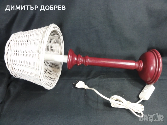 СТАРА РЕТРО НАСТОЛНА НОЩНА ЛАМПА С ПЛЕТЕН АБАЖУР, снимка 6 - Декорация за дома - 53607598