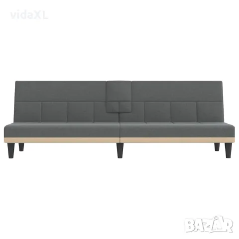 vidaXL Разтегателен диван с поставки за чаши, тъмносив, плат, снимка 4 - Дивани и мека мебел - 56147257