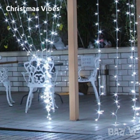 Коледна украса - LED светеща завеса, 300x60 см. Цвят - жълт , снимка 4 - Лед осветление - 52081588