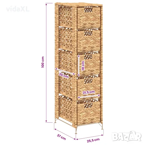 vidaXL Скрин с 5 чекмеджета-кошници, 25,5x37x100 см, воден хиацинт, снимка 9 - Скринове - 56146374