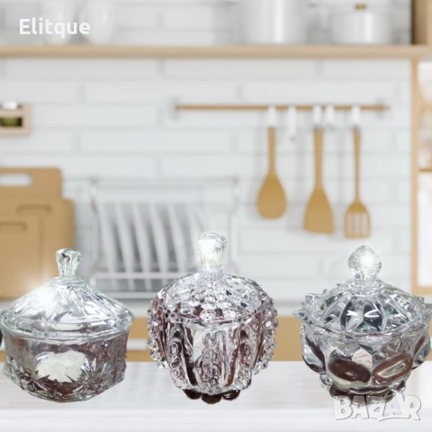 Стъклена захарница с капак, варианти, снимка 4 - Други стоки за дома - 52897556