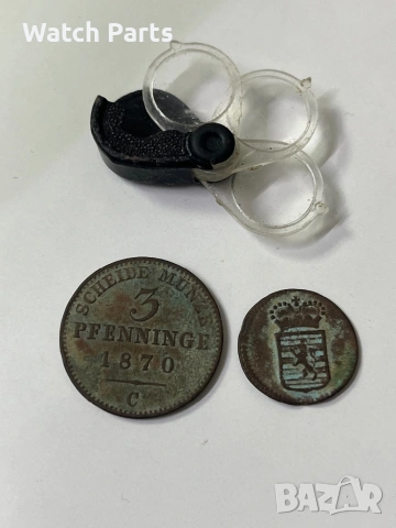 Две стари монети и мини лупа, снимка 2 - Нумизматика и бонистика - 53534024