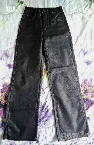 Дамски черни кожени дънки