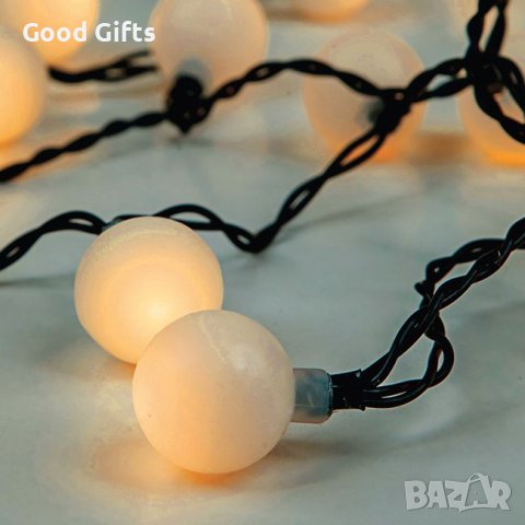 Коледни лампички, 40 LED кръгли крушки, Топла светлина
