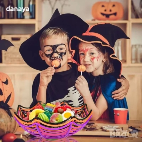 6154 Декоративен панер паяжина Хелоуин панер за бонбони сладки плодове, 28 см, снимка 6 - Декорация за дома - 51831620