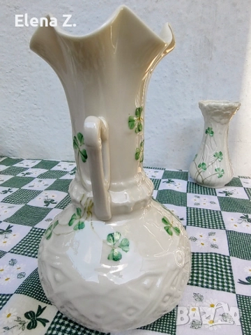 Belleek Ваза лира-арфа от Ирландия, снимка 3 - Вази - 52505241