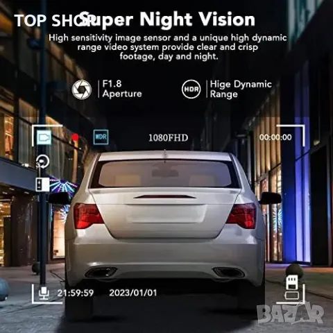 Нова 1080P Full HD Dual Dash Cam предна и задна камера, нощно виждане, снимка 4 - Друга електроника - 49239121