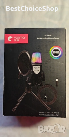 геймърски кондензаторен микрофон Yanmai SF-666R RGB, Plug-and-Play