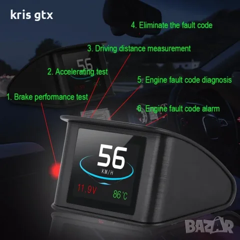 универсален HUD дисплей 2,6 инч OBDII, 8 режима на показване температура на водата, снимка 7 - Аксесоари и консумативи - 54531933