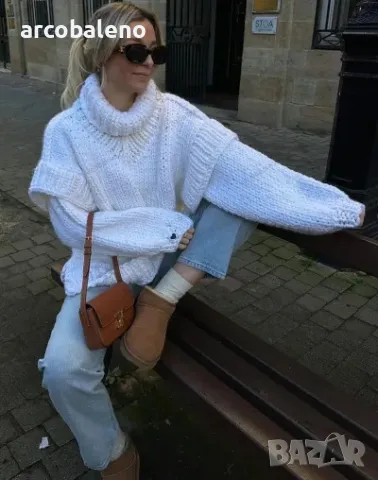 Нов дамски пухкав пуловер с висока яка и дълъг ръкав, 3цвята , снимка 6 - Блузи с дълъг ръкав и пуловери - 47469503