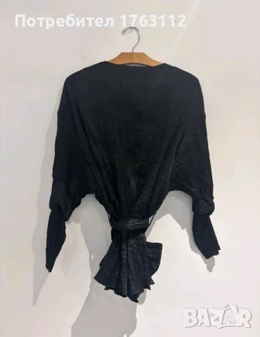 Zara черна текстурирана блуза кимоно с връзка отпред, размер L, нова с етикети, снимка 4 - Блузи с дълъг ръкав и пуловери - 55779282