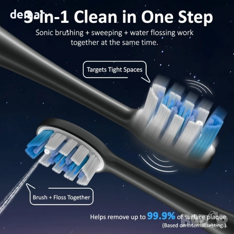 Marchpower 3-в-1 звукова електрическа четка за зъби със зъбен душ и вибрация под ъгъл 46°, снимка 2 - Други - 53707215