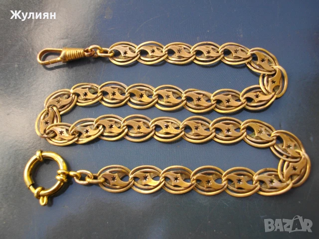 СТАР ПОЗЛАТЕН КЮСТЕК ЗА ДЖОБЕН ЧАСОВНИК , снимка 3 - Антикварни и старинни предмети - 51151150