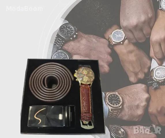 Мъжки подаръчен комплект - Часовник и колан с изискан дизайн, снимка 2 - Бижутерийни комплекти - 48683081