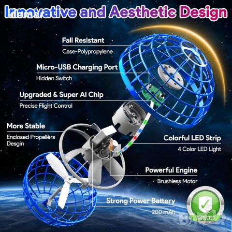 Играчка ховър летяща топка, глобус, магическа топка - синя, червена, снимка 3 - Друга електроника - 42312582