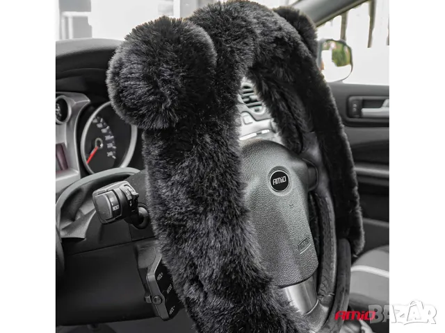 калъф за волан на автомобил с плюш пухчета сив 37-39 см, снимка 2 - Аксесоари и консумативи - 47517471