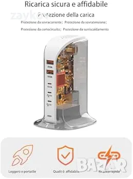 зарядно за мобилен телефон WUKUR 5-портово USB C зарядно устройство, 55W, снимка 6 - Друга електроника - 47321640