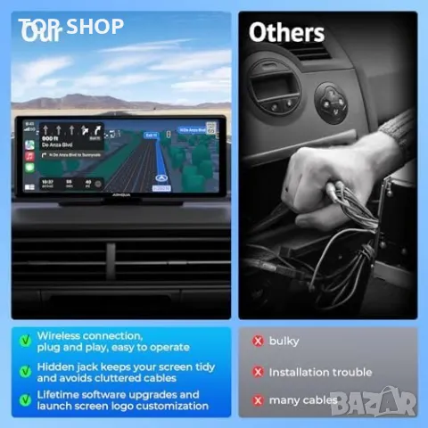 Нов HD Тъчскрийн Авто Дисплей - CarPlay, Android, Bluetooth, GPS за кола автомобил, снимка 6 - Друга електроника - 49203361