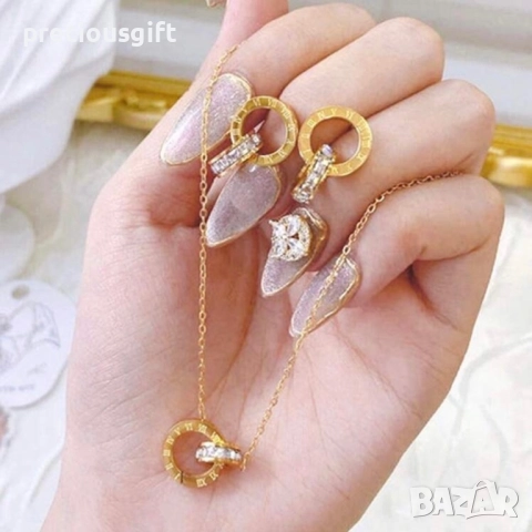 Комплект бижута от неръждаема стомана - колие и обеци, снимка 2 - Бижутерийни комплекти - 52913339