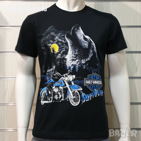 Нова мъжка тениска с дигитален печат HARLEY DAVIDSON -Вълк (Wolf), Survivor , снимка 5 - Тениски - 36178206