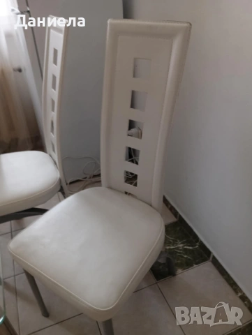 Кухненски стол - бяла изкуствена кожа и метален корпус, снимка 4 - Столове - 53639331