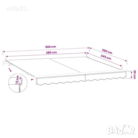 vidaXL Резервен плат за тента, кафяв, 300x250 см, полиестер, снимка 7 - Облицовки - 56146614