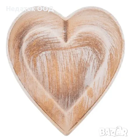 Декоративна дървена чиния в формата на сърце, 24,5x25,3x3,5 см