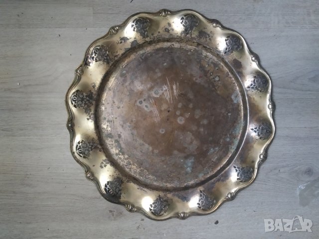 посребрен месингов поднос,табла арт нуво