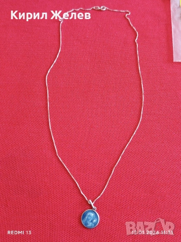 Сребърна верижка с медальон Богородица с младенеца син емайл 53059, снимка 3 - Колиета, медальони, синджири - 53070663