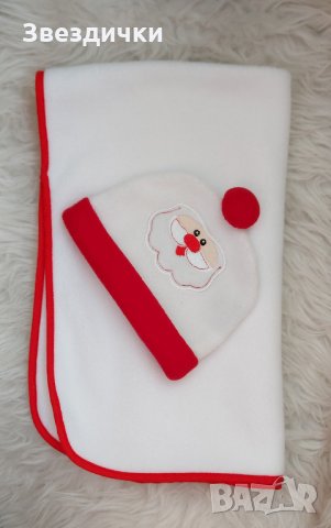 Коледен комплект шапка и пелена за новородено