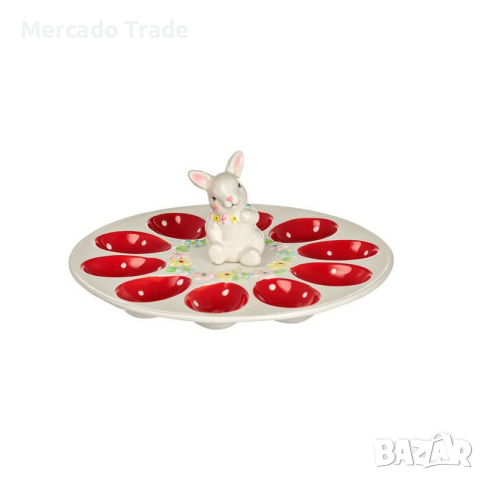 Великденска керамична чиния Mercado Trade, За 10бр. яйца, Зайче