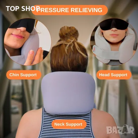 MRESTY възглавница за врат за пътуване от мемори пяна, дишаща калъфка, с маска за очи и тапи за уши, снимка 3 - Възглавници - 49937953