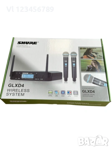 Комплект 2 броя безжични микрофони и UHF приемник с дисплей Shure GLXD4