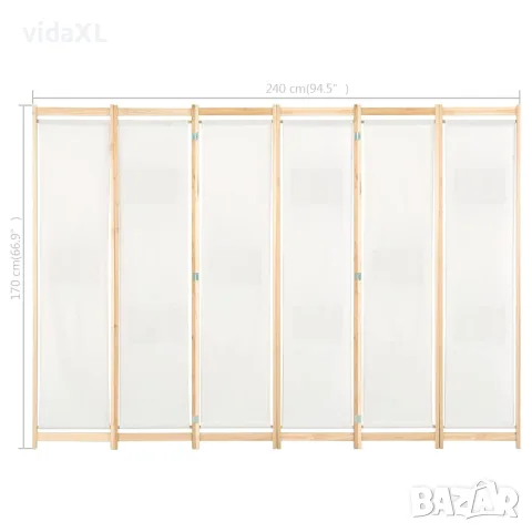 vidaXL Параван за стая, 6 панела, кремав, 240х170х4 cм, текстил, снимка 7 - Паравани - 56146443