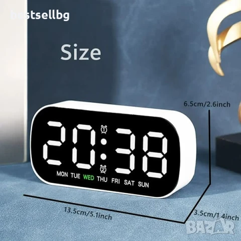 Настолен електронен часовник с термометър аларма календар постоянно светещ на ток за офис дома, снимка 4 - Други - 50877710