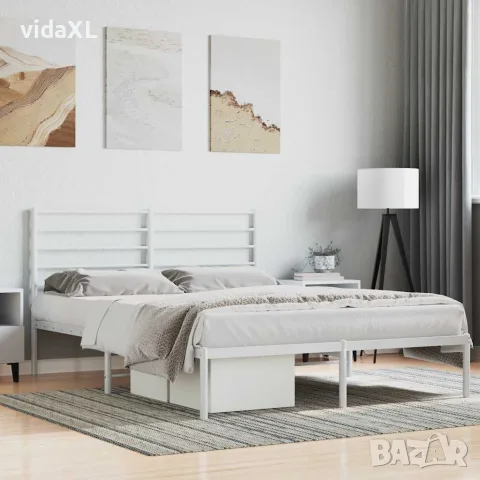 vidaXL Метална рамка за легло с горна табла, бяла, 120x200 см, снимка 2 - Спални и легла - 56147196