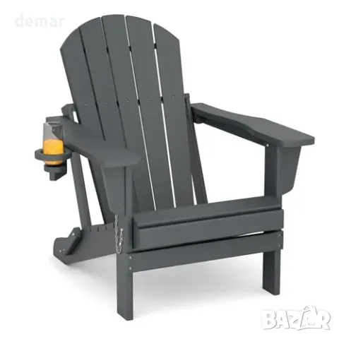 Сгъваем градински стол Adirondack от HDPE с поставка за чаша, снимка 2 - Столове - 55806874