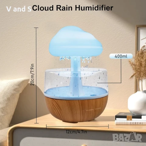 Овлажнител за въздух тип „Дъждовни облаци“, нощна лампа тип „Дъждовни облаци“, 3-в-1 дифузерен арома, снимка 2 - Други стоки за дома - 50789909