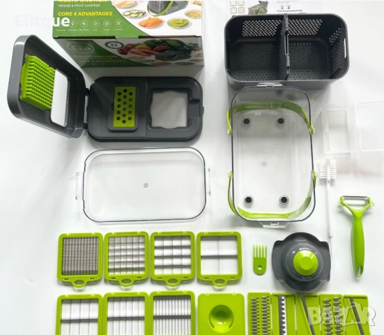 Мултифункционален съд за съхранение с приставки за рязане