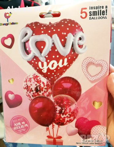 Страхотни високо качество комплект фолиеви балони за влюбени обичам те деня на любовта 5бр сърца 
