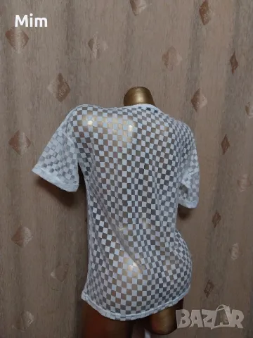 Бяла тениска на квадрати , снимка 3 - Тениски - 49971569