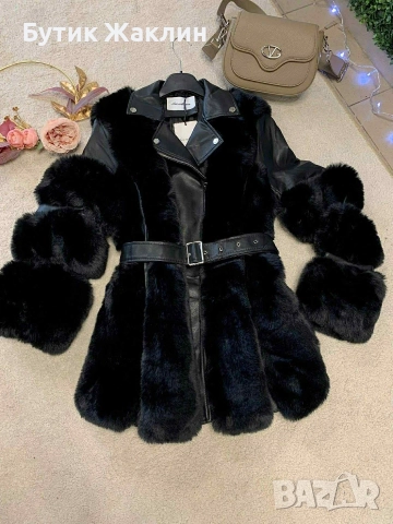 Дамско яке от еко кожа и мек пух