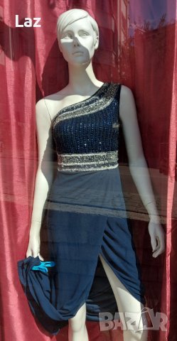 официална бална синя рокля с камъни и цепка, снимка 3 - Рокли - 42356045