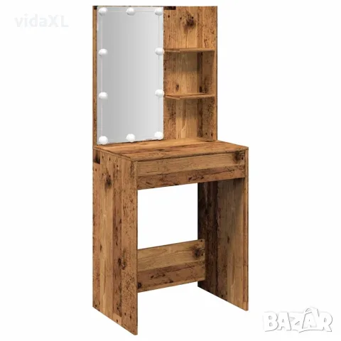 vidaXL Тоалетка с LED осветление, старо дърво, 60x40x140 см