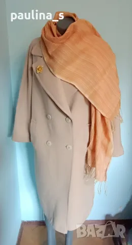 Вълнено Бежово палто "C&A" и аксесоар с бижу / голям размер , снимка 5 - Палта, манта - 48000303