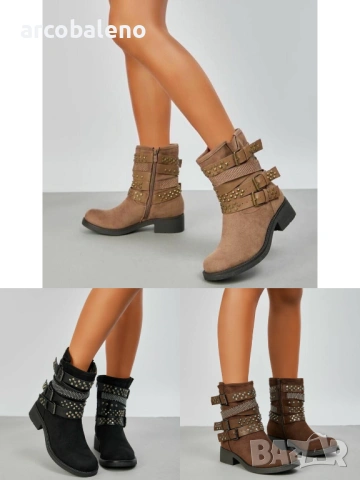 Дамски уестърн и мотористки ботуши, 3цвята 